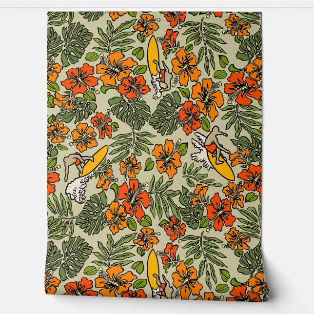 Papier Peint Surf Pareau Hawaiian Hibiscus Surf Chaud Multi (Déroulement)