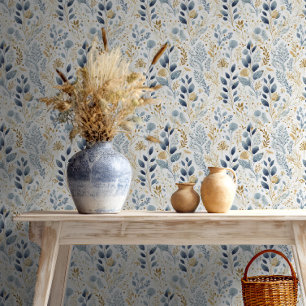 Papier Peint Sweet Floral Dusty Blue Gold ID1045