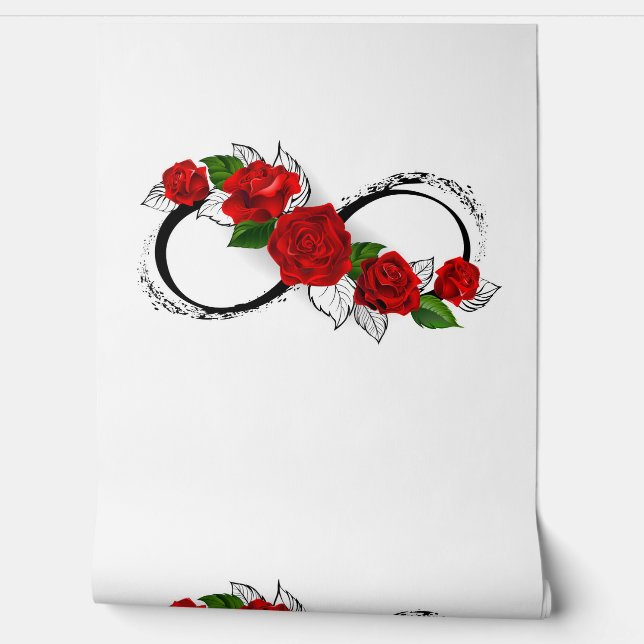 Papier Peint Symbole d'infini avec les roses rouges (Déroulement)