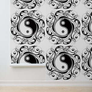 Papier Peint Symbole Yin & Yang Style de tatouage noir et blanc