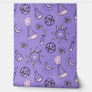 Papier Peint Symboles magiques de la sorcellerie gothique viole
