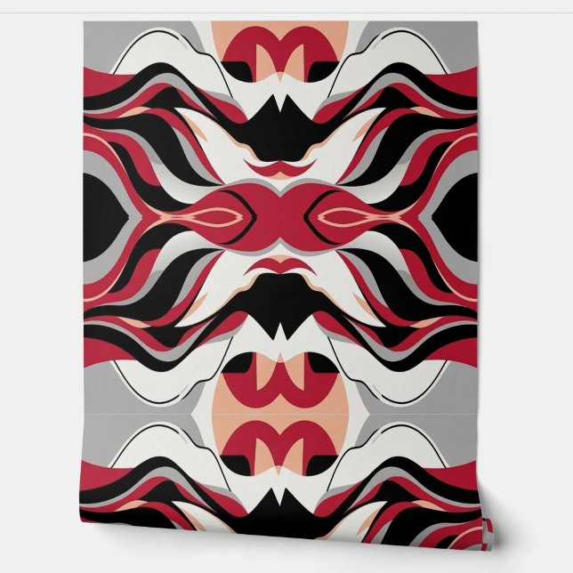 Papier Peint Symmetrical Red and Black Abstract Flow Pattern (Déroulement)