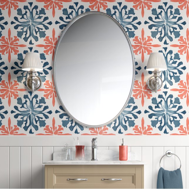 Papier Peint Symphonie Coral Reef - Turquoise et corail - Côtie (Coastal Bloom Peel and Stick Wallpaper)