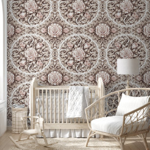 Papier Peint Symphonie florale rose pâle