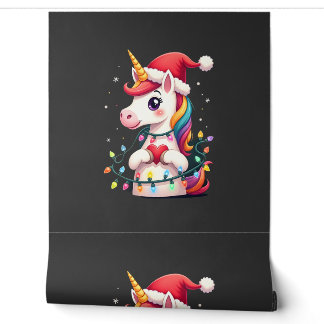 Papier Peint T-Shirt de Noël avec chapeau de Père Noël licorne