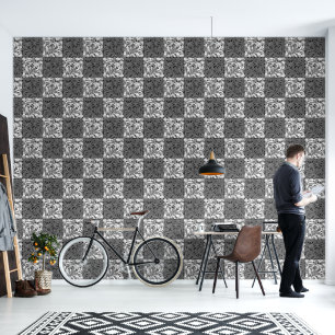 Papier Peint Tableau de contrôle Abstrait géométrique noir et b