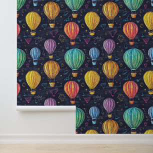 Papier Peint Tableau noir Dessins colorés à air chaud ballon