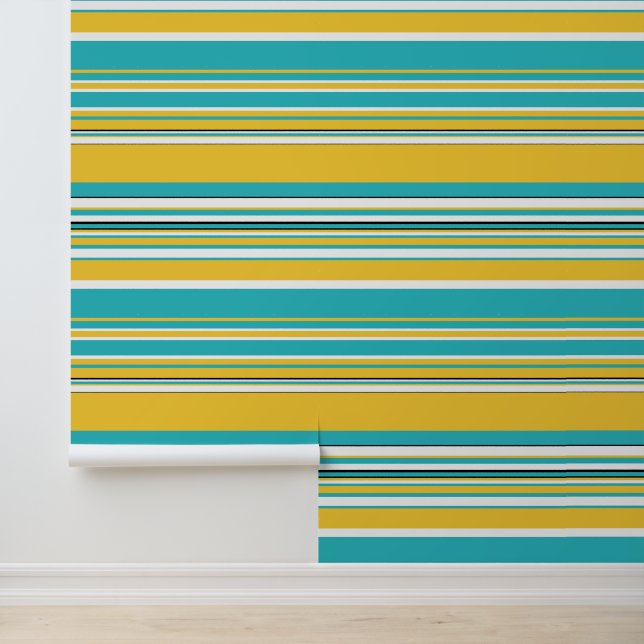 Papier Peint Tailles complexes - Turquoise et Jaune (Application)