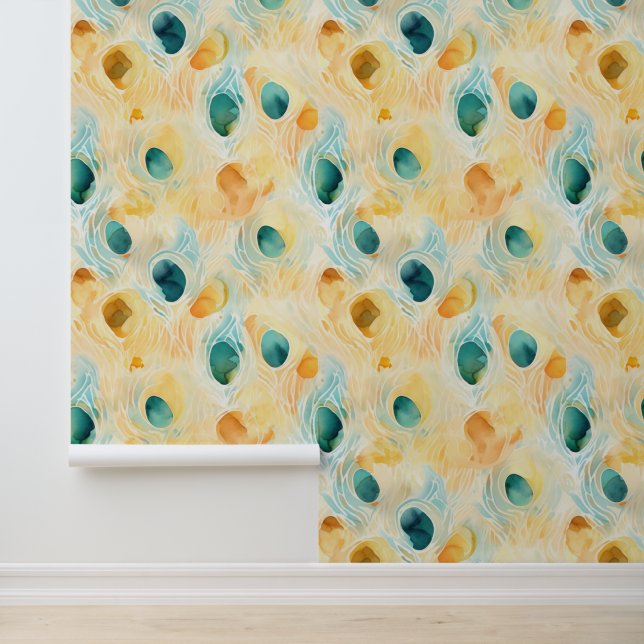 Papier Peint Tangerine Turquoise Abstrait Peacock (Application)
