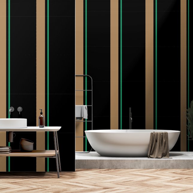 Papier Peint Taupe + Bande Verte Noire (Salle de bain)