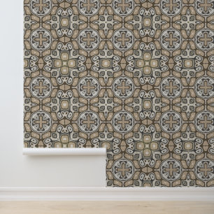 Papier Peint Taupe Brown Gris Beige Bohemian Tribe Art