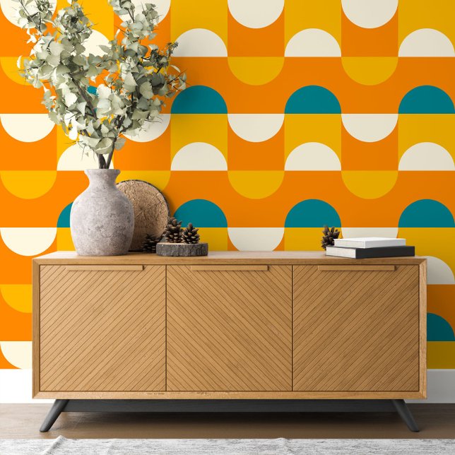 Papier Peint Teal bleu vert orange Cercles d'ivoire orangé Modè (Créateur téléchargé)