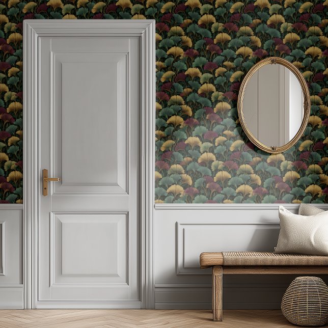 Papier Peint Teal Burgundy Ginkgo Leaf Pattern  (Créateur téléchargé)