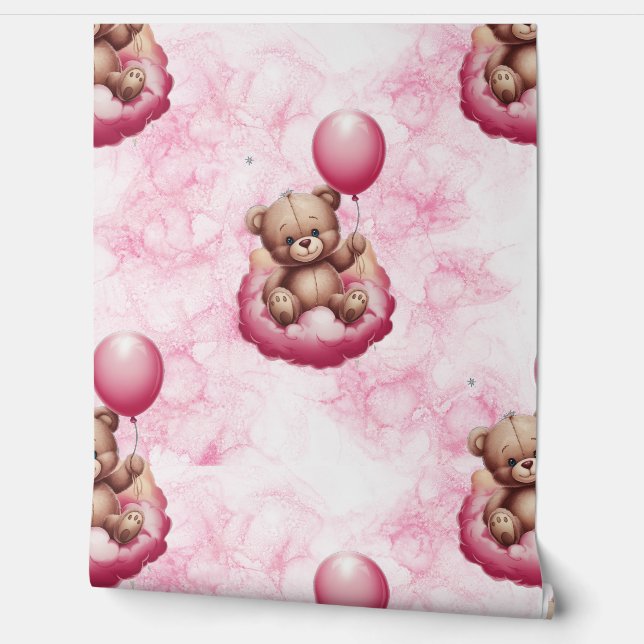 Papier Peint Teddy Bear rose Motif Baby Nursery Room (Déroulement)
