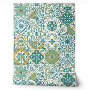 Papier Peint Teintes méditerranéennes/ carreaux d'azulejo