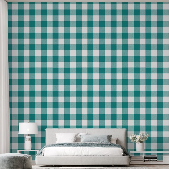 Papier Peint Tendance 6" Vérification de Buffalo Bleu sarcelle (Chambre à coucher)