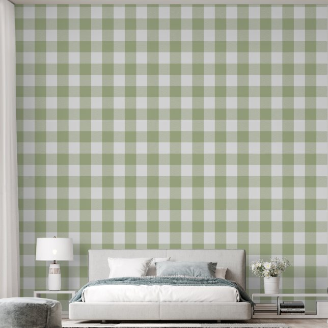 Papier Peint Tendance 6" Vérification de Buffalo Vert Sauge Cla (Chambre à coucher)