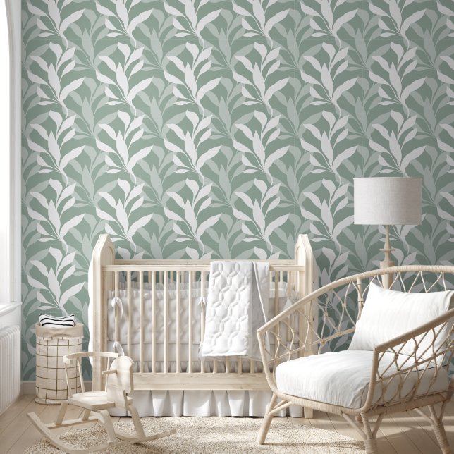 Papier Peint Tendre feuillage botanique vert sauge dans Grâce (Enfants)