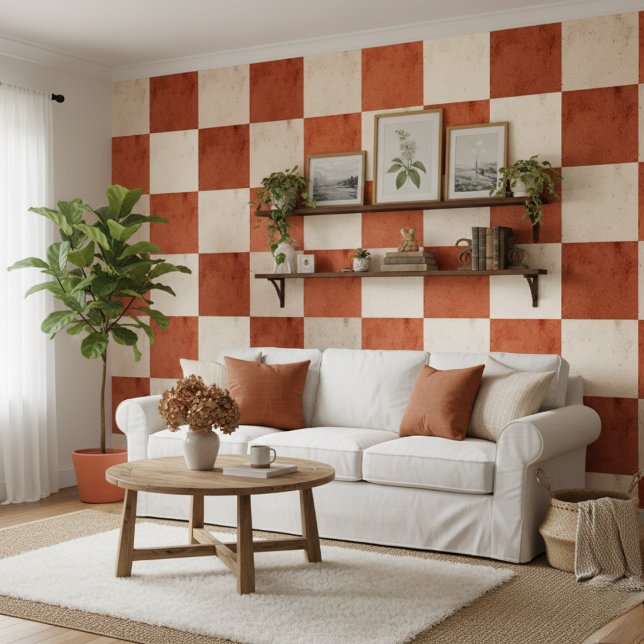 Papier Peint Terracotta & Cream Checkerboard Mediterranean (Créateur téléchargé)