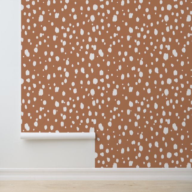 Papier Peint Terre cuite et points abstraits blancs (Application)