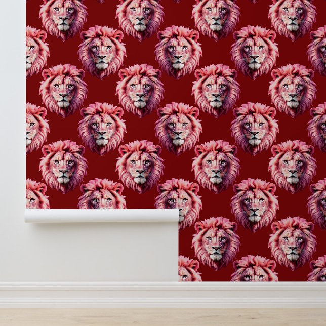Papier Peint Tête de lion rose bordeaux Design  (Créateur téléchargé)