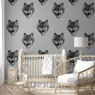 Papier Peint Tête de loup souriant - lignes silhouette 1a