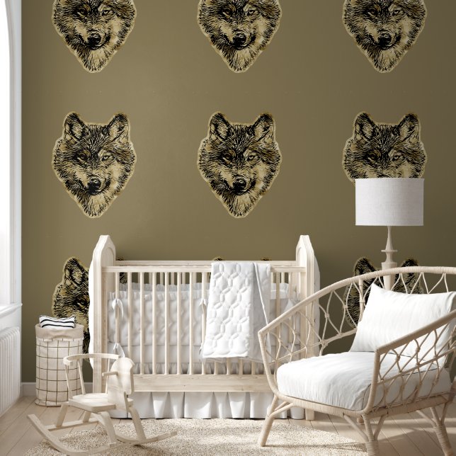 Papier Peint Tête de loup souriant - lignes silhouette 3 (Enfants)