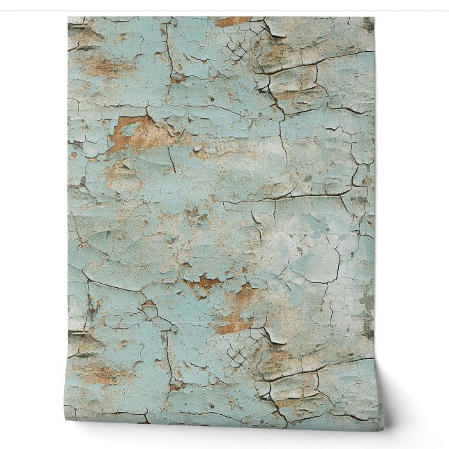 Papier Peint Texture de stuc rouillé aqua fissuré (Déroulement)