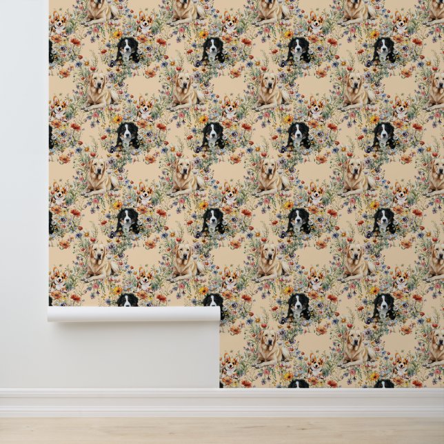 Papier Peint Three Dogs in Wildflowers Seamless  (Application)