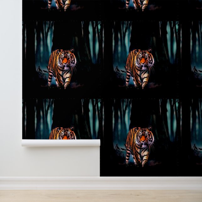Papier Peint Tigre Brillant Forêt Sombre (Application)