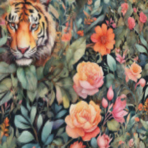 Papier Peint Tigres, fleurs et feuillage