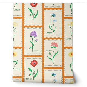 Papier Peint Timbre de fleurs sauvages botaniques vintage Colla