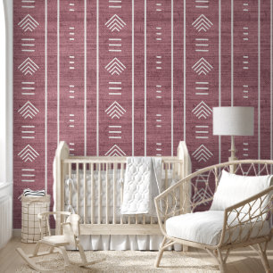 Papier Peint Tissu africain Mudcloth fléché rose girly tendance