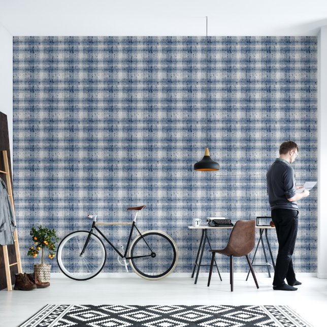 Papier Peint Tissu de crackage blanc bleu gris (Salon)