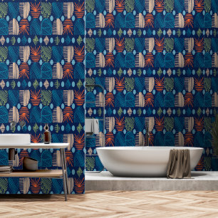 Papier Peint Tissu de moisissure tribale des Caraïbes : bleu fe