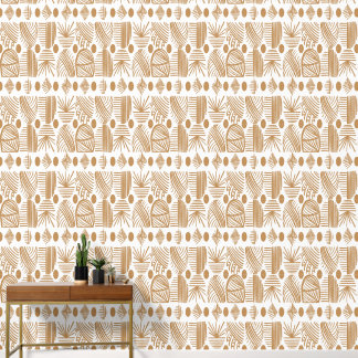 Papier Peint Tissu Mudcloth Tribal Caraïbe : Or et Blanc