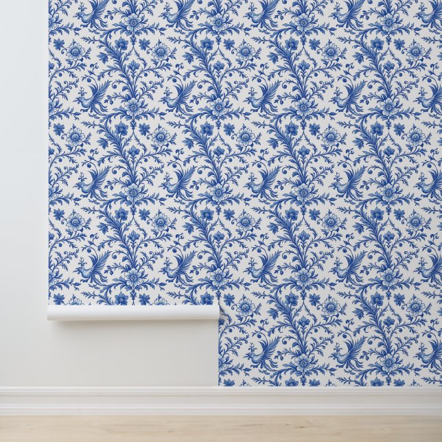 Papier Peint Toile bleue aux oiseaux magiques (Application)