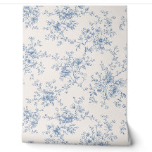 Toile Bouquet Floral Bleu Crème Botanique Vintage 