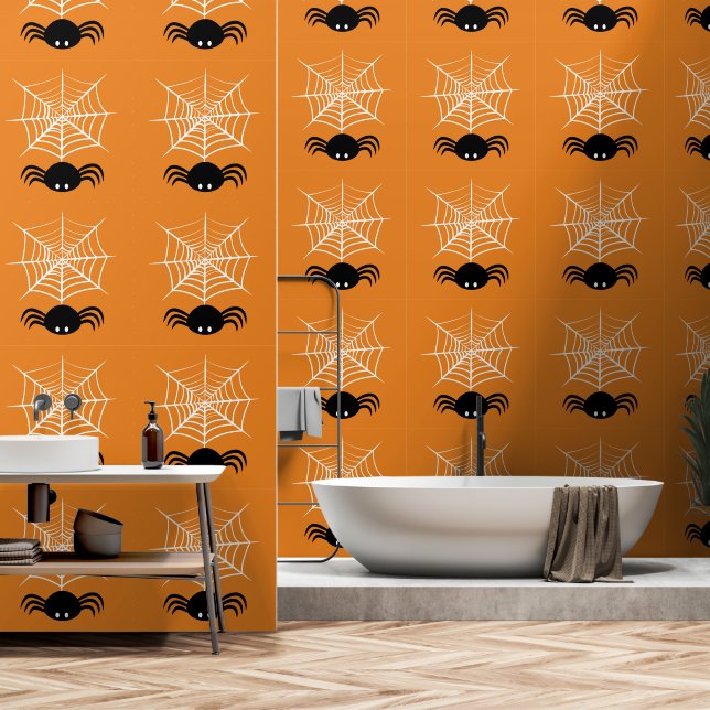 Papier Peint Toile d'araignée Halloween  (Salle de bain)