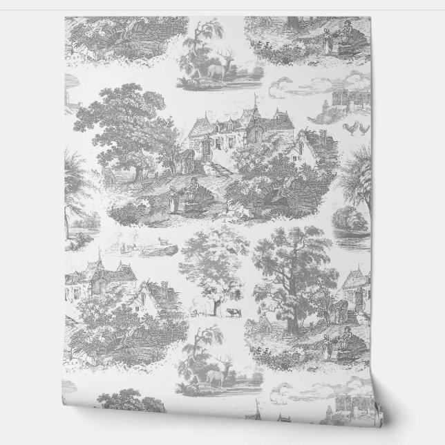 Papier Peint Toile de Château Vintage gris classique (Déroulement)