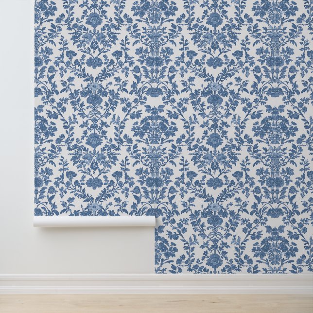 Papier Peint Toile de Jouy bleue vintage (Application)