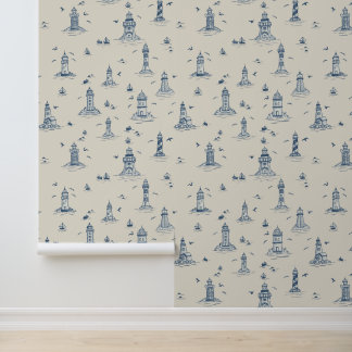 Papier peint toile de phare à l'aquarelle bleu et