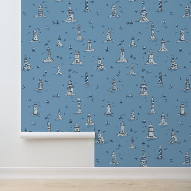 Papier Peint Toile de phare côtier bleu (Application)