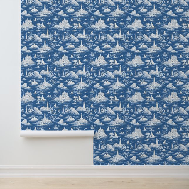 Papier Peint Toile marine bleue de Jouy (Application)