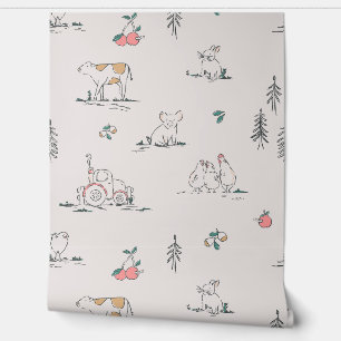 Papier Peint Toile pour animaux de ferme (rose, blanc cassé)
