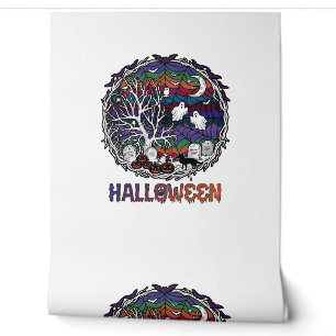 Papier Peint Toiles d'araignée d'Halloween Arbres Fantômes Citr