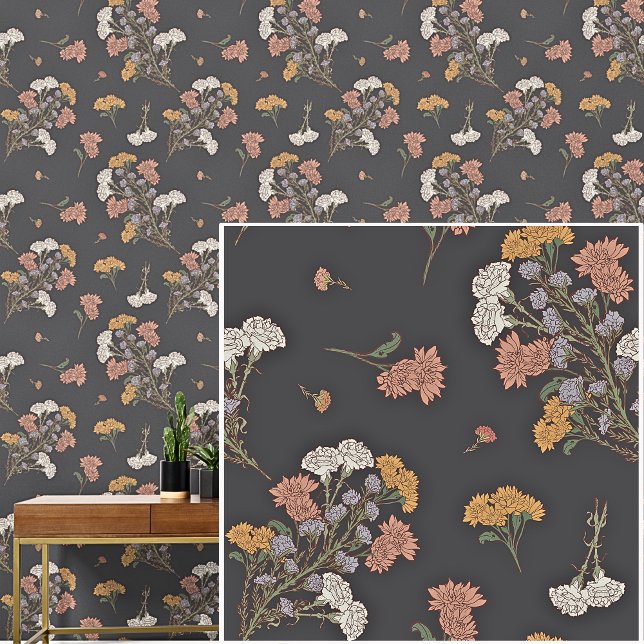 Papier Peint Tonalités d'automne Botaniques foncés Marron  (Créateur téléchargé)