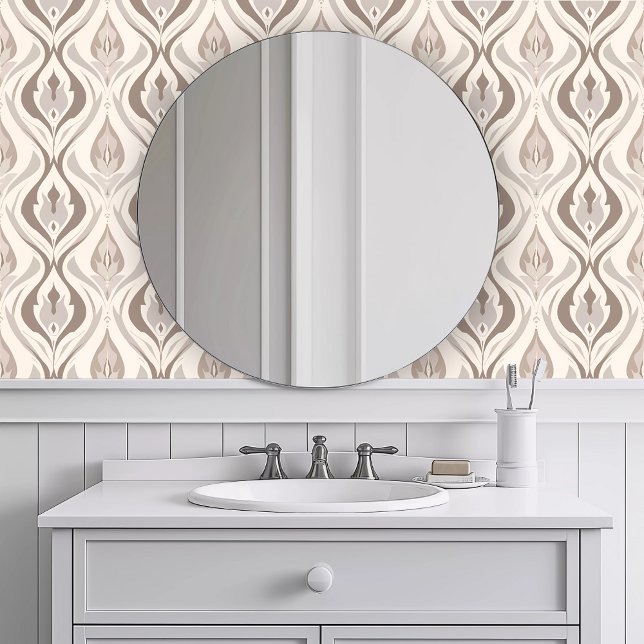 Papier Peint Touffes brunes monochromes (Monochromatic Brown Whisps Wallpaper in a white bathroom.)