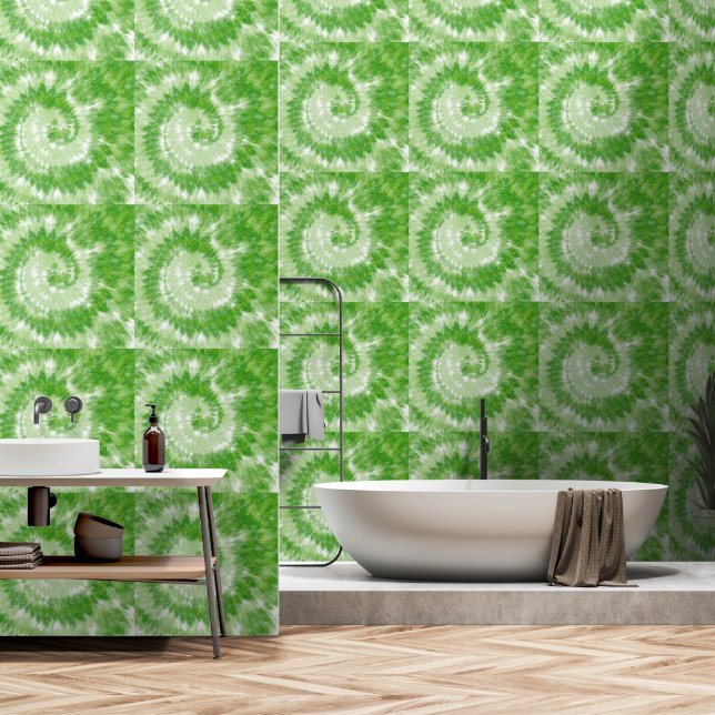 Papier Peint Tourbillon de teinture verte (Salle de bain)