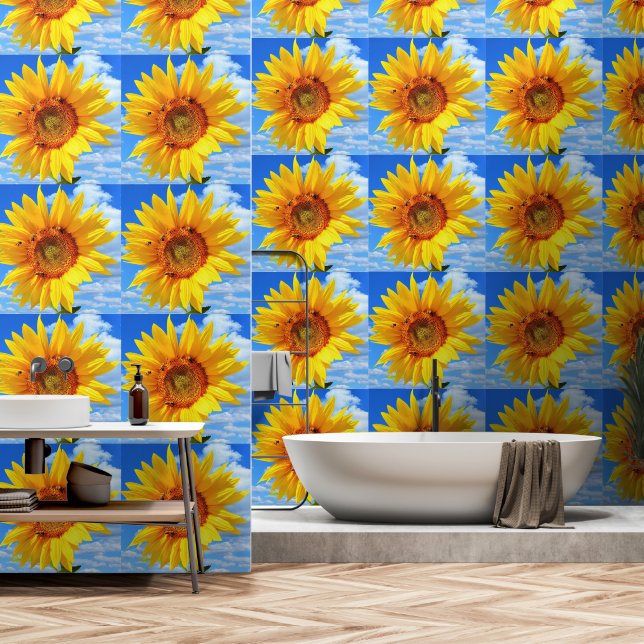 Papier Peint Tournesol jaune et abeilles (Salle de bain)